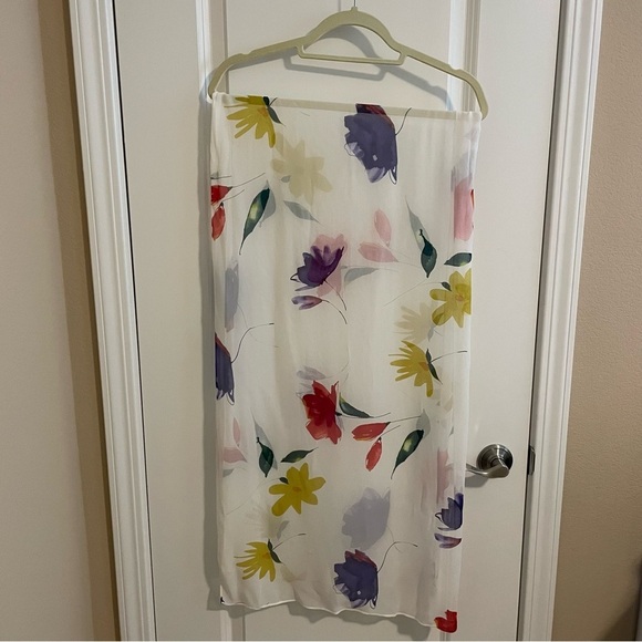 Vintage Anne Crimmins Silk Floral Print Dress with Scarf Cream Size 14 - 16 - Picture 14 of 17
